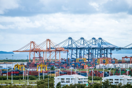 CHONBURI, THAILAND - SEPTEMBER 16, 2017: Containers Shipping on Laem Chabang Port, The biggest and busiest port of Thailand.のeditorial素材