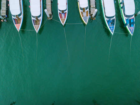 Aerial view of yachts marine station in Pattaya Thailandの写真素材