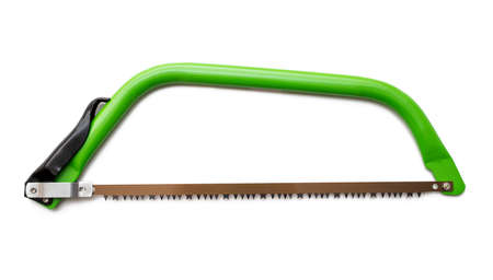 bow saw, hand tools for sawing of wood isolated on white backgroundの写真素材