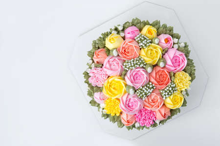 beautiful birthday cake with the cream of flowersの写真素材