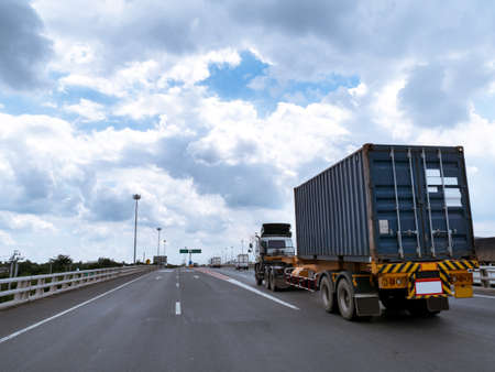 logistic container truck on highwayの写真素材