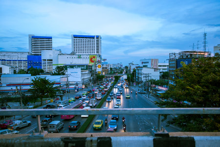Bangkok, Thailand - November 10, 2017 : The traffic jam twilight on the Ladprao road in Bangkok,...