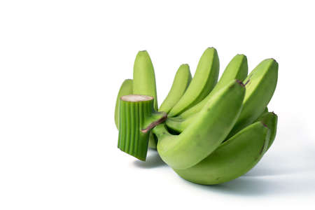 bunch of green bananas isolated on white backgroundの写真素材