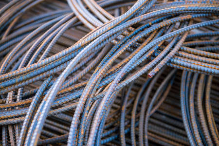 heap of rebar steelの写真素材