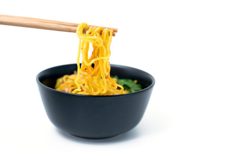 Yellow noodle with pork, Thailand street foodの写真素材