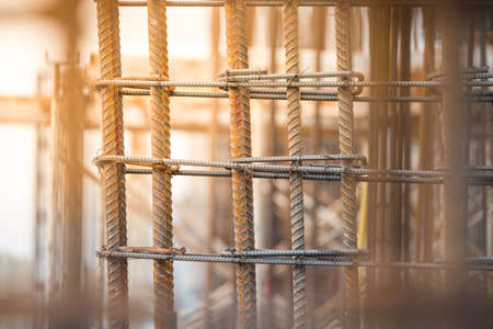 steel reinforcements at building construction siteの写真素材