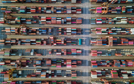 aerial view of cargo container ship portの写真素材