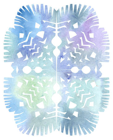 A snowflake with watercolor texture on white background の写真素材