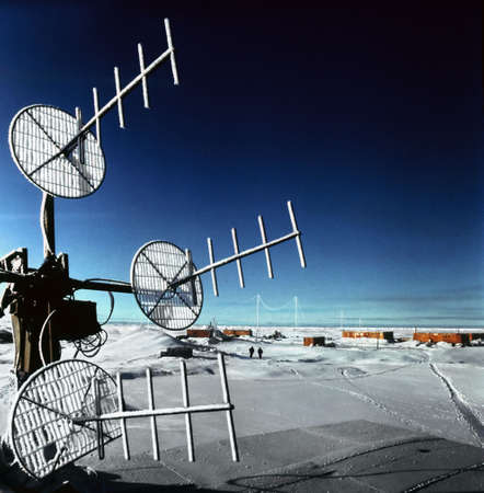 North Pole research base, drifting with pack ice floes in Arctic Oceanの写真素材