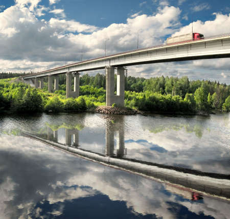 truck on bridge, landscapeの写真素材