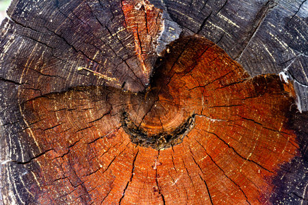 sawn tree trunk cross-section of pine with cracks and clear texture
