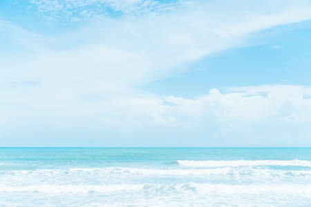 Summer blue beach and sand  with blue sky background.の写真素材