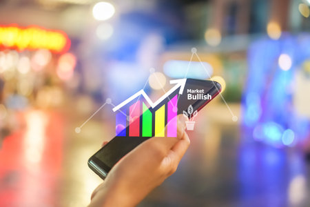 Fintech various currencies sign icon and market stock graph screen of smartphone