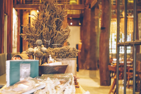 Blur coffee and restutant cafe with customers background vintage tone color style.