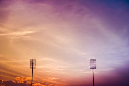 Stadium lighting on twilight colorful sky background.の写真素材