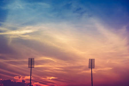 Stadium lighting on twilight colorful sky background.の写真素材