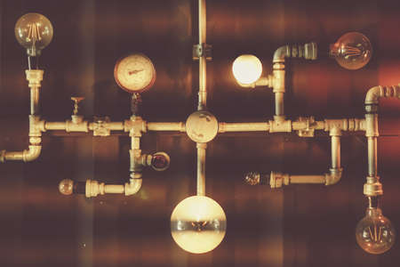Design art retro lamp on ceiling incoffee cafe shop. Interior art home related.の写真素材