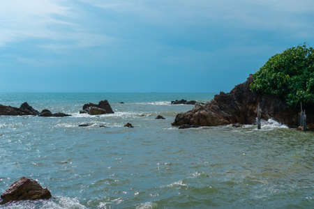 Beach with island sun light and blue sky background.の写真素材