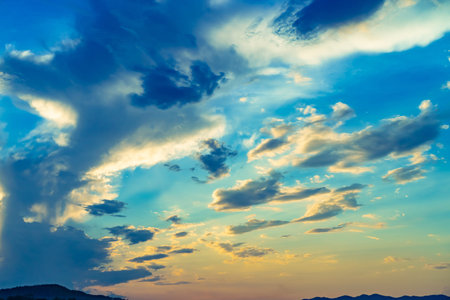 Copy space summer blue sky and white cloud with light flare from sun abstract background.