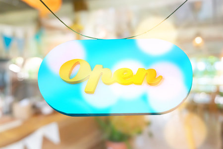 Welcome open sign use for any business in front of shop or online background.の写真素材