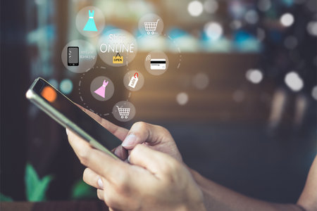 Women hand using smartphone do online selling for people shopping online in black friday with chat...