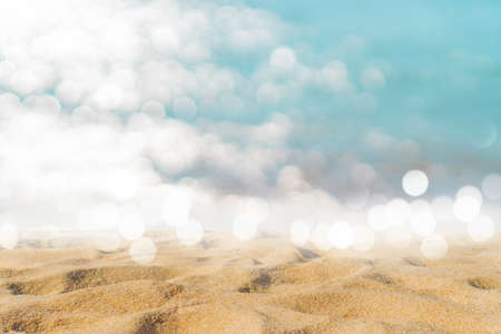 Tropical nature clean beach and white sand in summer with sun light blue sky and bokeh abstract  background.の写真素材
