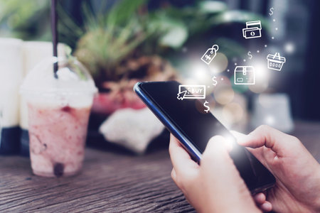 Women hand using smartphone do online selling for people shopping online in black friday with chat...