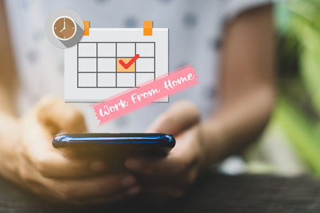Woman hand using smartphone do planning to digital calendar application. Business communication ...