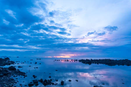 Tropical nature sea or beach in summer with sunrise in themorning blue sky background.