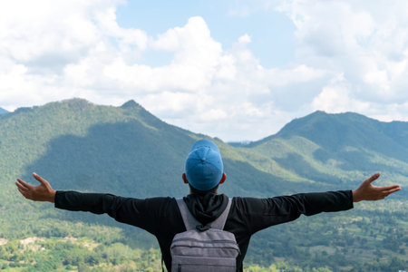 Man travel around the world with backpack freedom and relax life concept.