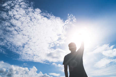 Man travel around the world with backpack freedom and relax life concept.の写真素材