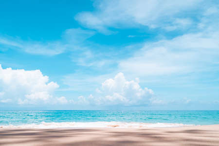 Tropical nature clean beach and white sand in summer with sun light blue sky and bokeh abstract  background.の写真素材