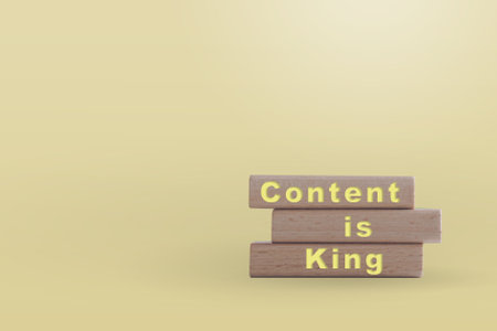 Content is king on wooden board with copy space background. Online business concept.の写真素材