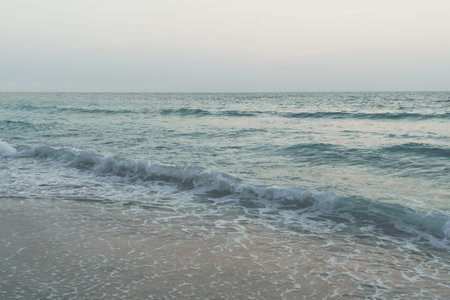 Film vintage fade tone of ocean sea wave beach summer background landscape on vacation day.
