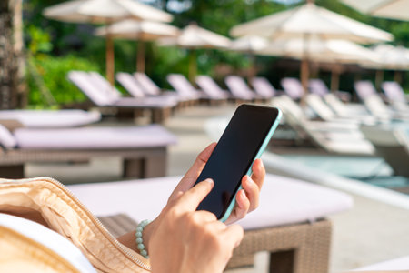 Woman hand using smartphone to do work business, social network, communication concept.