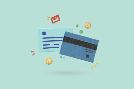 Creative paper cut art texture style of credit card money icons on clean background. Concept of...