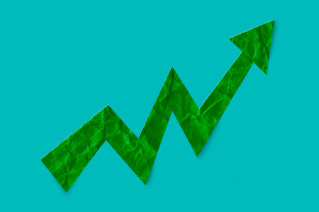 stock icon on background. paper cut style. financial market growth icon for your web site design,...