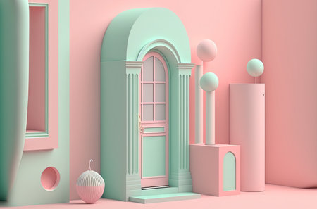 Cute doodle flat or 3d background with pastel color.の写真素材