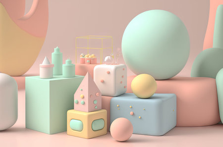 Cute doodle flat or 3d background with pastel color.