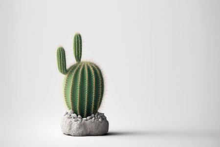 Minimal cactus on white background with copy space. Graphic design illustration.の写真素材