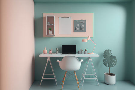 Pastel color tone minimal cozy home work space for work at home interior decoration inspire background. Graphic design illustrationの写真素材