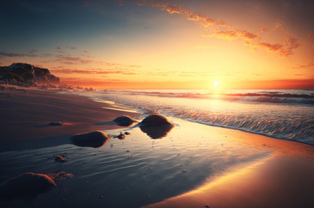 Beautiful beach with sunset or sunrise background.の写真素材