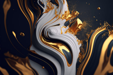 Abstract black and white luxury marble texture alcohol ink style with gold glitter shimmer.