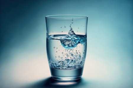 A glass of water on pastel color background with copy space. World water day save water concept.の写真素材