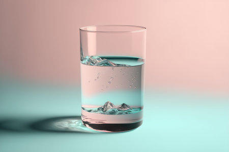 A glass of water on pastel color background with copy space. World water day save water concept.の写真素材