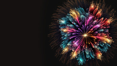 Abstract colorful firework at night on black copy space  backgroundの写真素材
