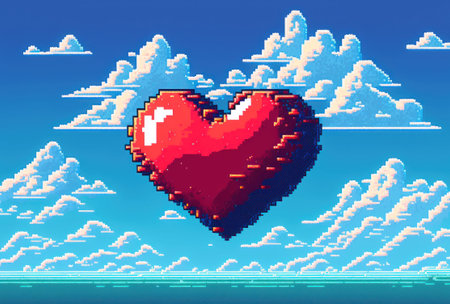 Valentine card background pixel art style graphic.