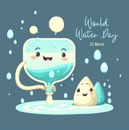 World water day cute illustration graphic with copy space background.の写真素材