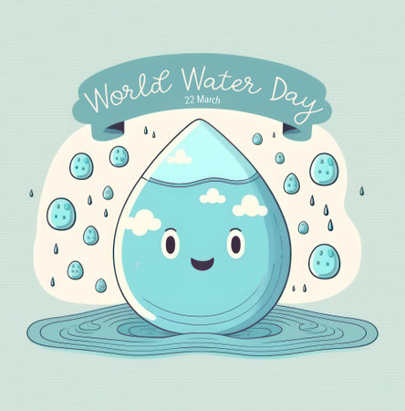 World water day cute illustration graphic with copy space background.の写真素材