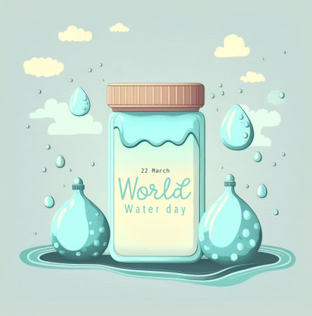 World water day cute illustration graphic with copy space background.の写真素材